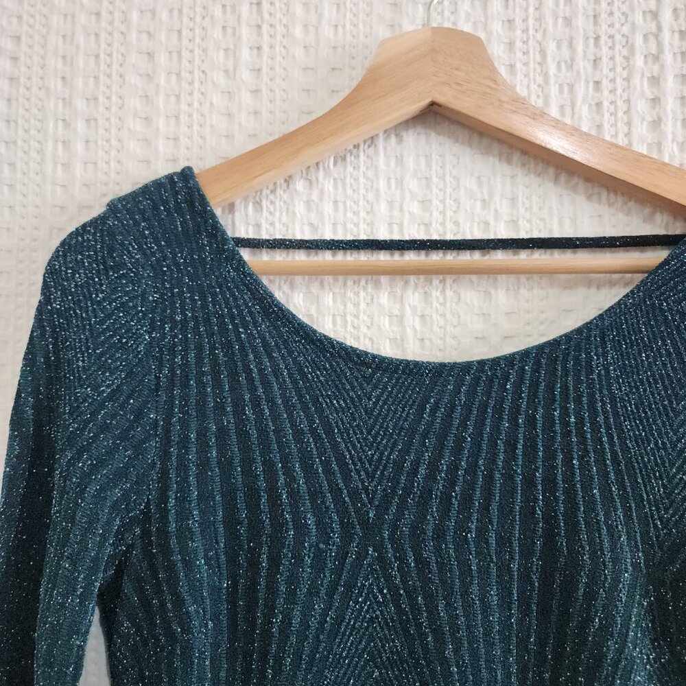 Trixxi Hunter Green Sparkly Holiday Party 3/4 Sleeve Mini Dress Size Large - Picture 6 of 13